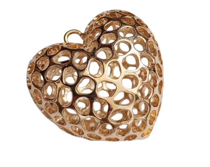 Gold Plated Hollow Heart Pendant, Large Openwork Puff Heart Charm, 46x45mm Pendant with 3mm Loop for Jewelry Making, 1PC