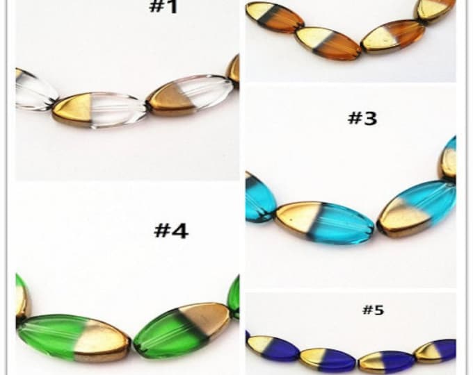 12pc 19X10mm copper plated  flat oval glass beads- pls pick a color