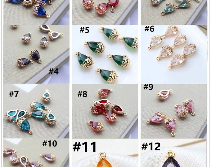 2pc 16x10mm faceted glass teardrop with brass fitting charms LL538-pls pick a color