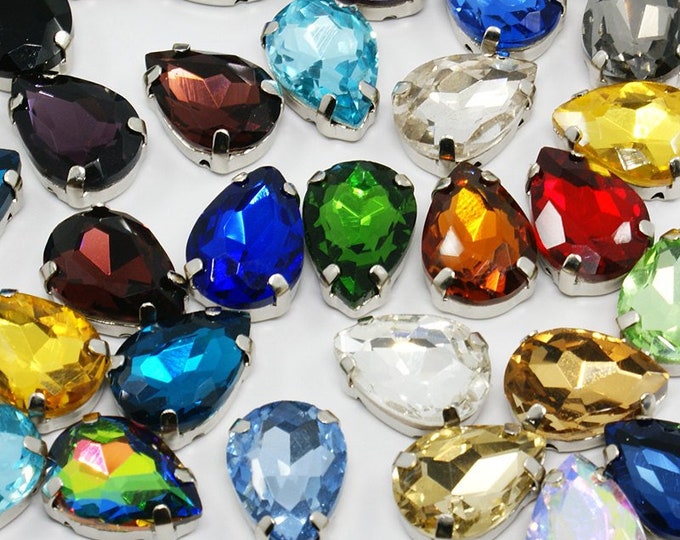 mix color Teardrop Shape Glass Sew On Rhinestone Montee Beads-pls pick a size