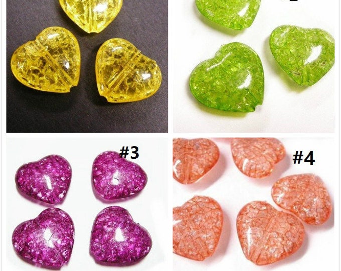 6pc fancy crackle acrylic heart shape bead-pls select your color