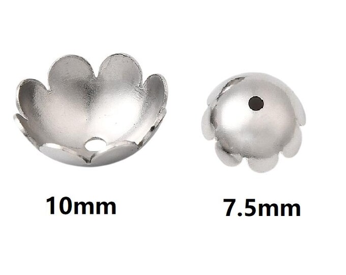 50pc stainless steel made flower bead caps -pls select size