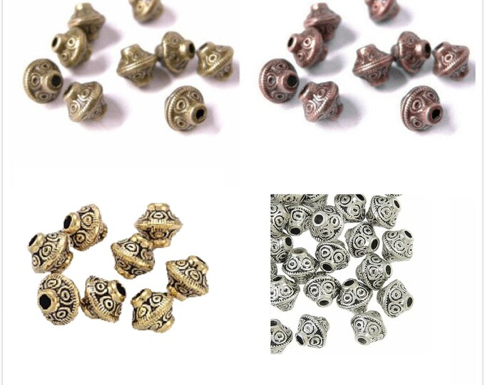 30pc 6mm antique  finish bicone metal beads--pls pick a color