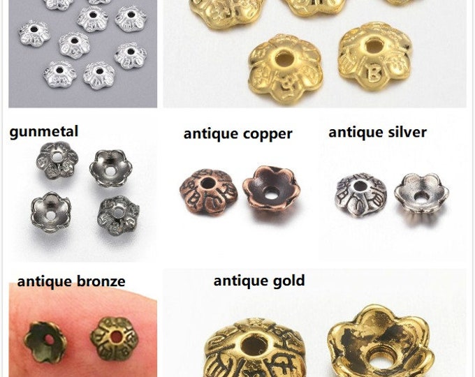 50pc 6mm antique  finish metal bead cap-pls choose your own color