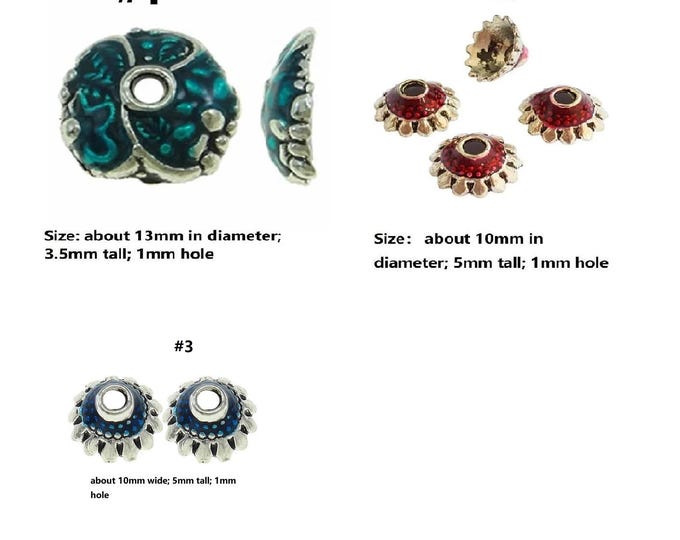 4pc 13x3.5mm antique silver with  enamel bead cap-pls pick a pattern