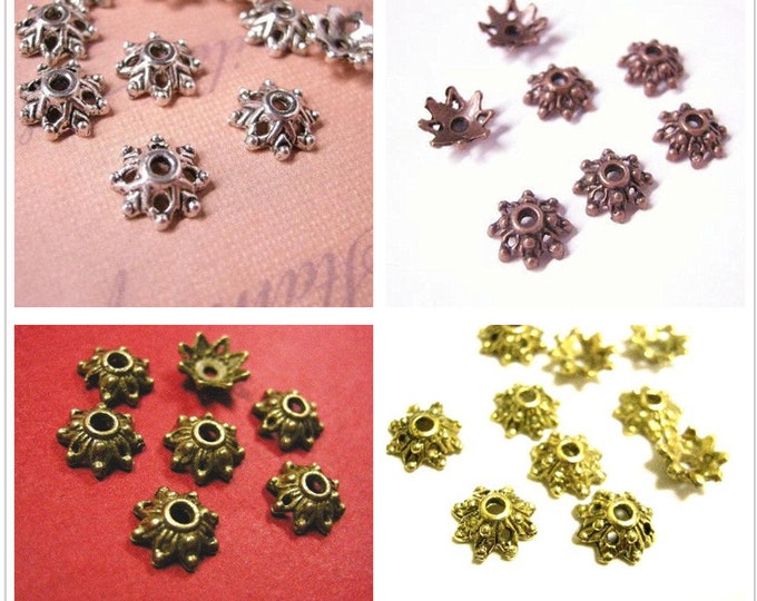 24pc antique finish 9mm flower bead caps-pls pick a color