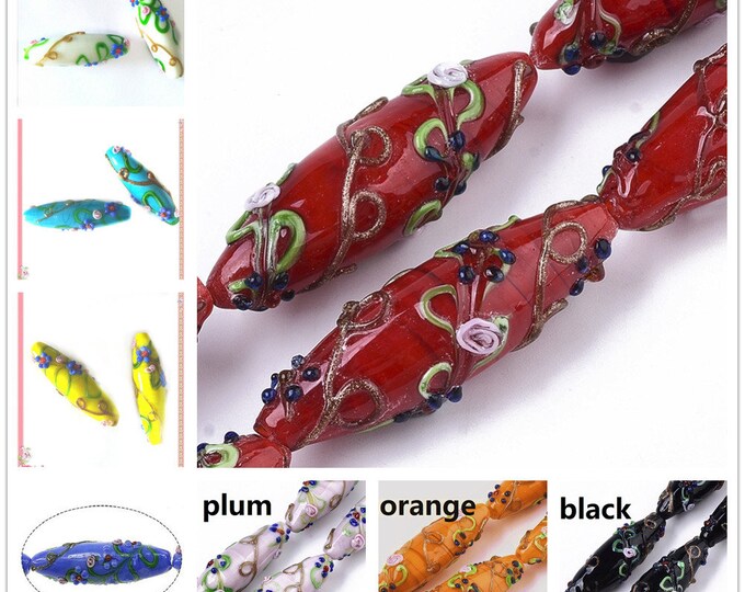 2pc 43x13mm Handmade Oval Bumpy Lampwork Beads-pls pick your color
