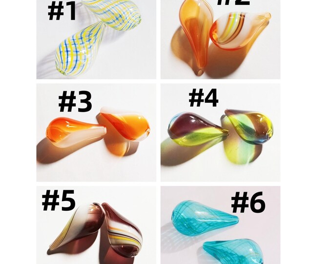 4pc  27x14mm teardrop shape handmade blown glass fancy beads