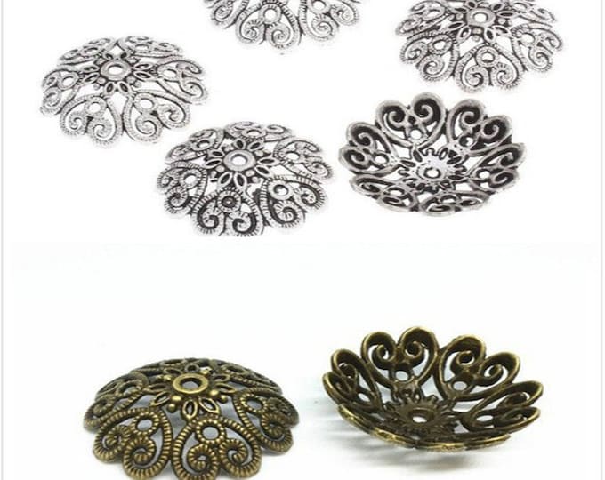 6 pieces 28x11mm Antique  Finish Large Fancy Flower Beads Caps-Pls select your own color