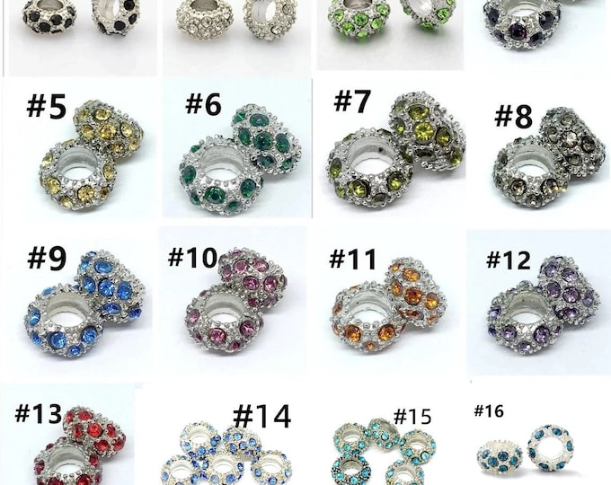5pc Alloy With Rhinestones Large Hole Style European Beads-Pls pick a color