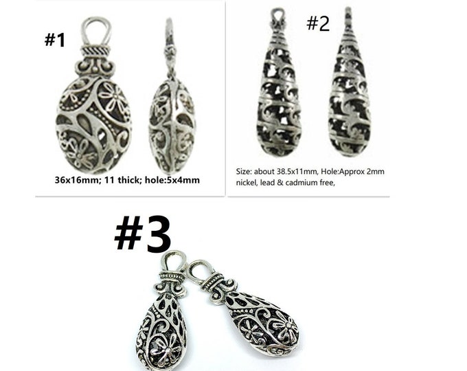 2pc  antique silver finish metal teardrop hollow pendant-pls pick a style