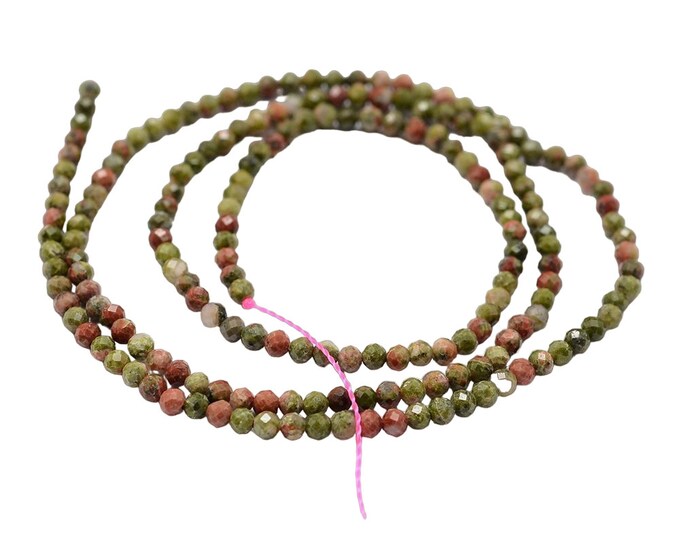 1 strand 2mm round faceted Unakite Beads