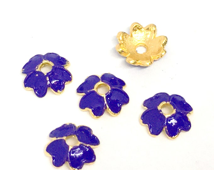 10pc 7.5mm gold tone with enamel bead caps -pls pick a color