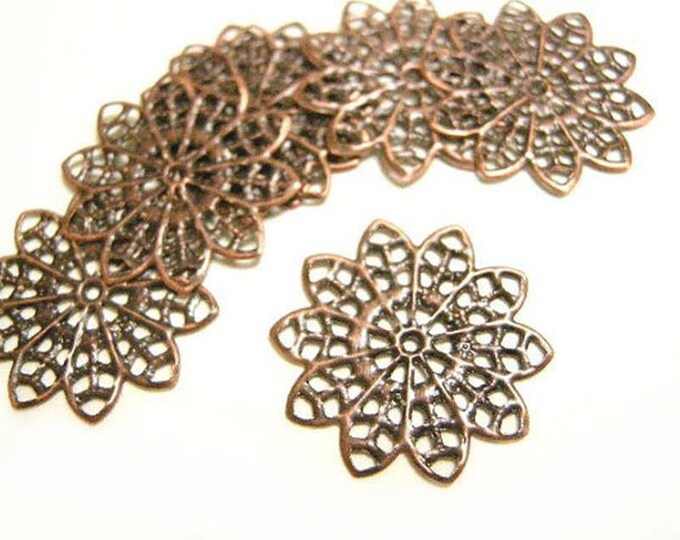 30pc 21mm antique copper finish filigree wraps-2867