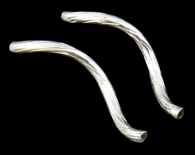 12pc 25mm brass made silver finish curved tube beads-LL101