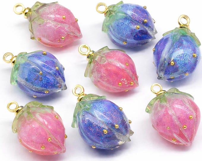 2PC 14x9mm Handmade resin flower bud charms with gold accents-pls pick a color