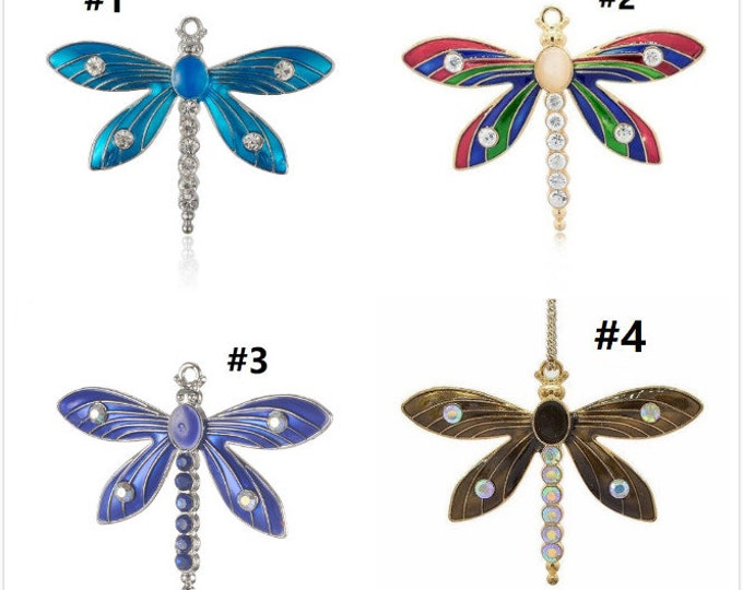 1pc 64x49mm zinc alloy enamel with rhinestone dragonfly pendant-pls pick a color