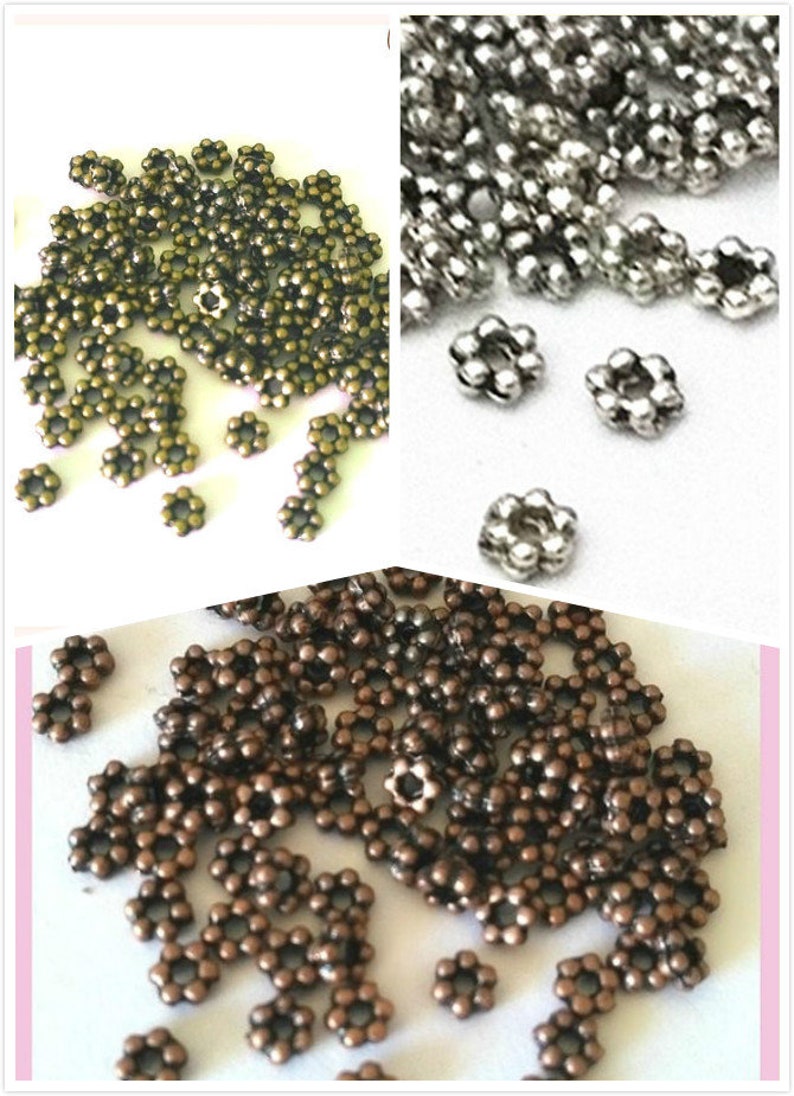 100pcs 3mm Antique Finish Cute Daisy Metal Bead Spacer-pls choose own color image 1