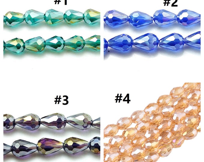 22 Inch Strand  7x5mm Electroplate Teardrop Shape Faceted AB Glass Beads-pls pick a color