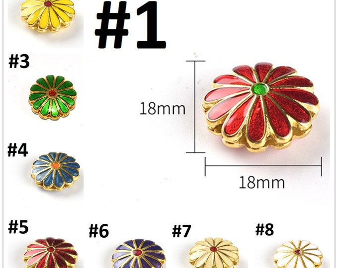2pc 18mm Metal with enamel flower shape Beads R81-pls pick your color