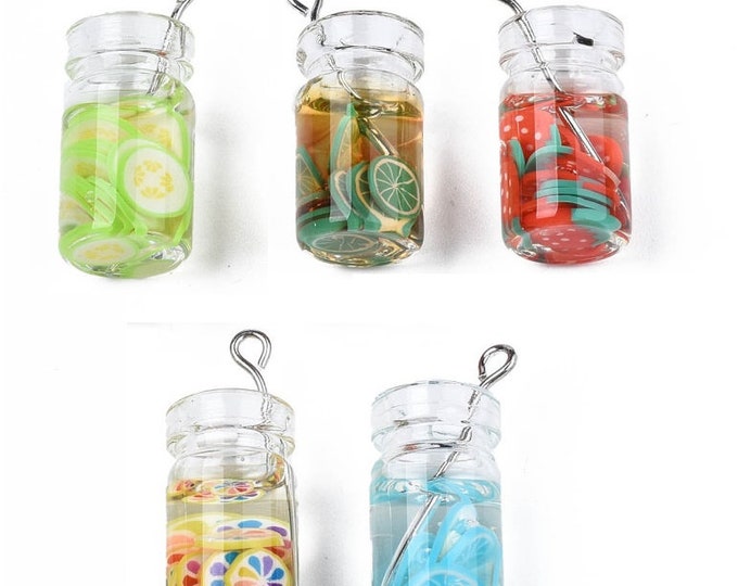 6pc  Mix Color Transparent Glass Bottle Pendants, Imitation Fruit Juice inside -LL2001