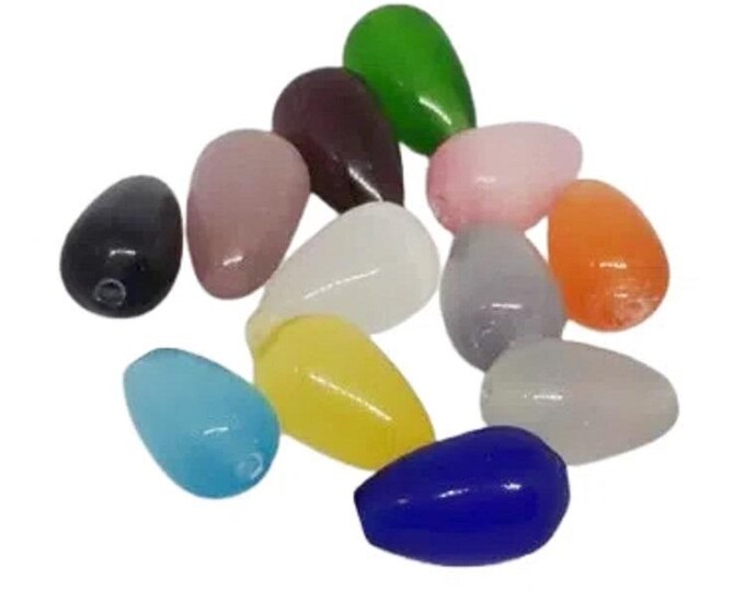 10pc 12x8mm cat eye glass drop beads in mix color