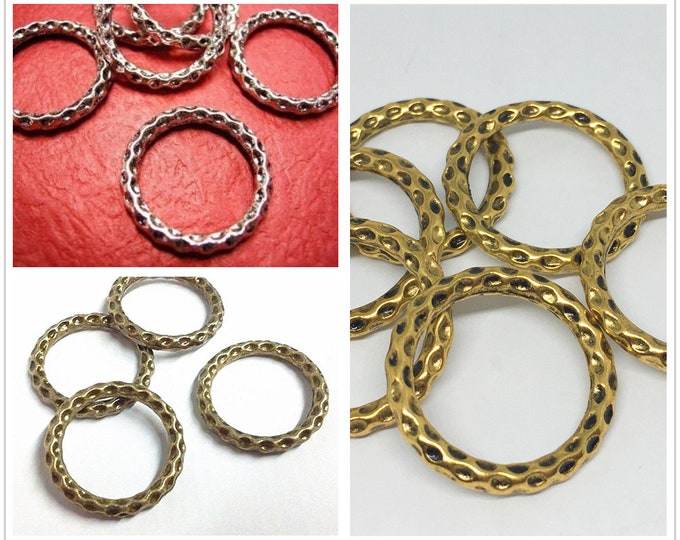 6pc 24mm antique finish pattern metal ring/connectors-pls pick a color