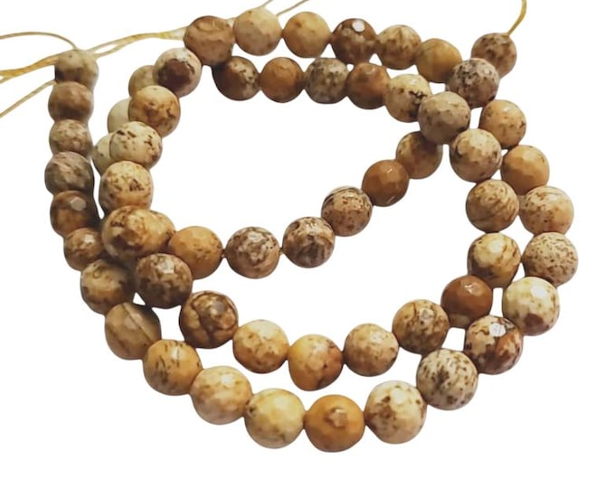 15 inch strand 6mm faceted round picture jasper beads-9443