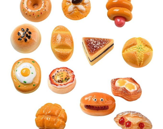 Miniature Bread Pastries Set of 10 –Mixed Resin Bakery Charms, Dollhouse Food Accessories (13.5~19.5mm)