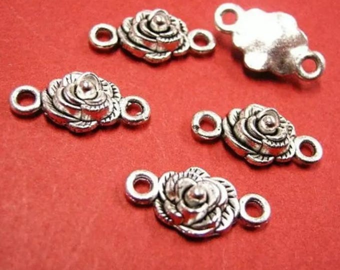 6pc antique silver finish flower metal connector-4348