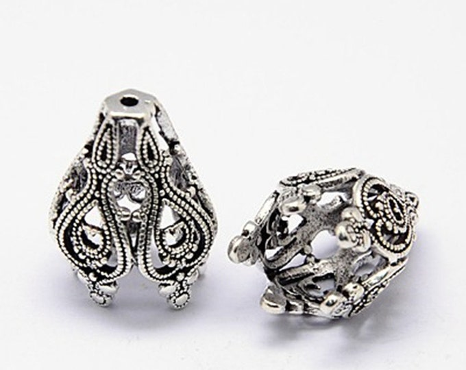 4pc 20x15 antique silver finish brass made  bead caps-6170c