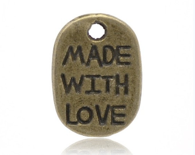 30pc antique bronze finish  "Made with Love" Charms Pendants -899L