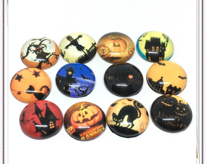 10pc round shape Halloween theme mix pattern glass cabochons FK11-Pls pick a size