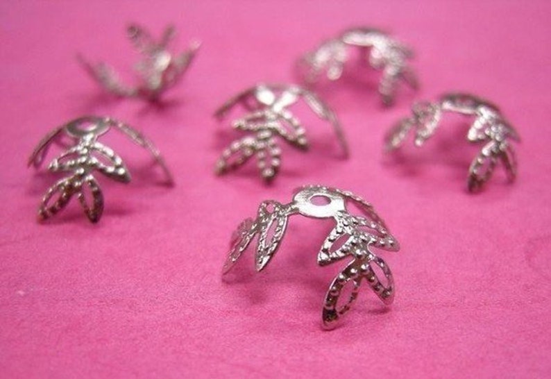 30 pieces filigree leaf bead caps-pls pick a color antique silver 3151