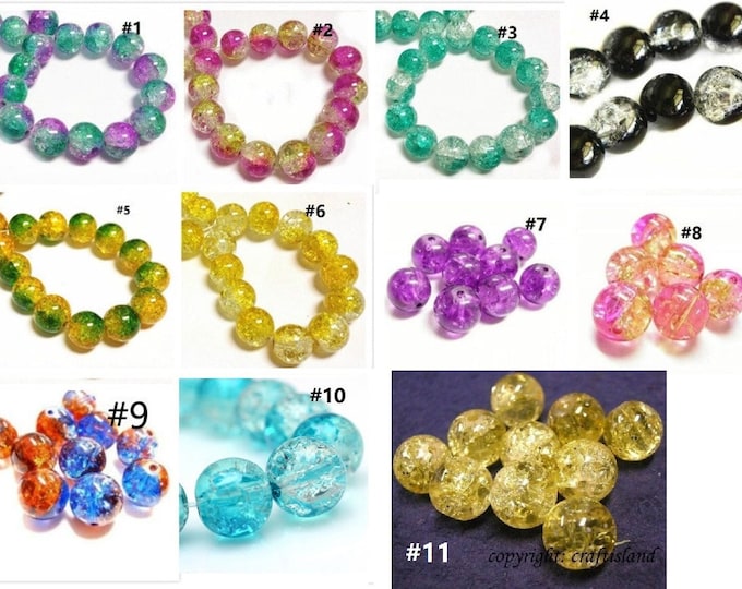 12pc 12mm round crackle glass bead-pls pick your color