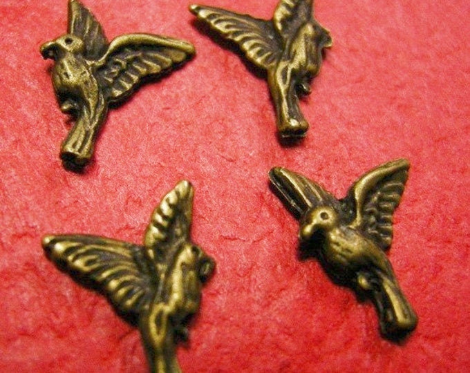 12pc antique bronze finish metal bird finding/cabochons-912