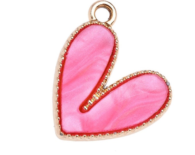 4pc 18x15mm pink enamel heart metal pendants ,great for Valentine-LL2077