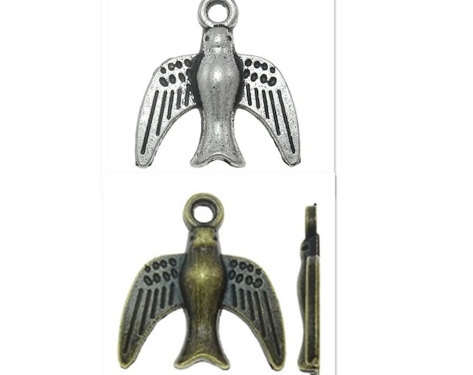 20pc antique finish 16x14.5mm metal alloy bird pendant-pls pick a color