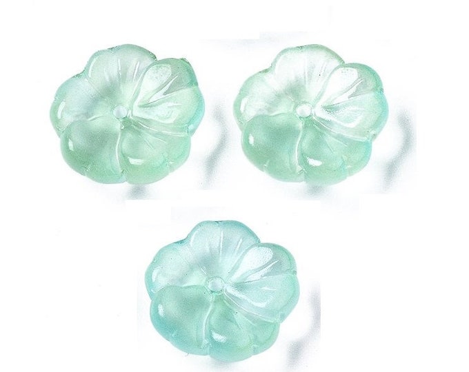 10pc 15mm flower shape Transparent Spray Painted Glass Beads, half frosted-LL1240