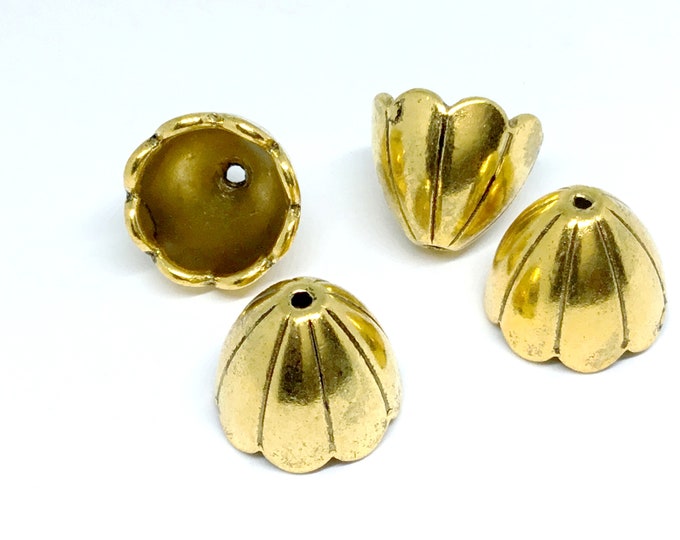 4pc 17x13mm antique gold finish dome shape metal bead caps-BB47