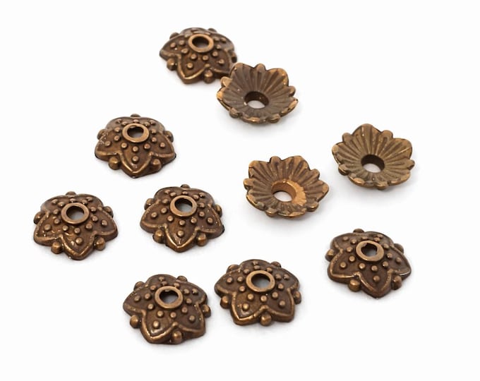 50pc 7.5mm antique copper finish metal beads caps-5788b