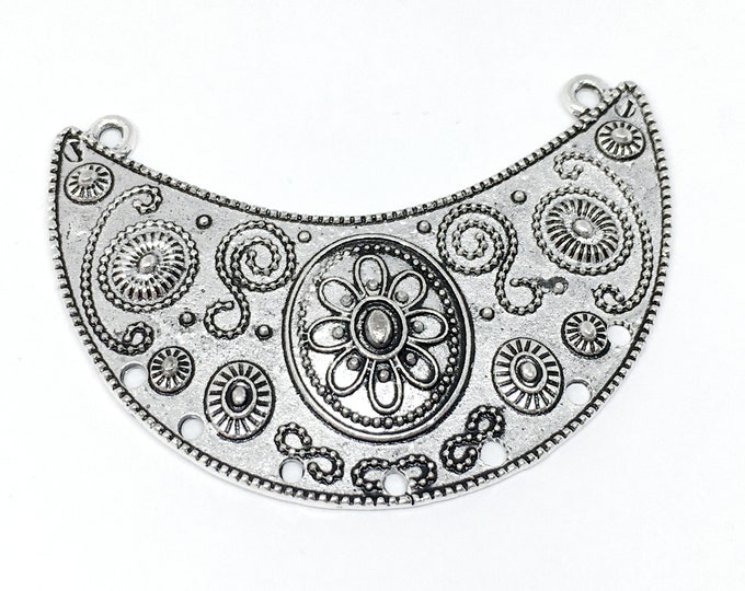 1pc 58x45mm antique silver finish metal moon shape connector-7308j