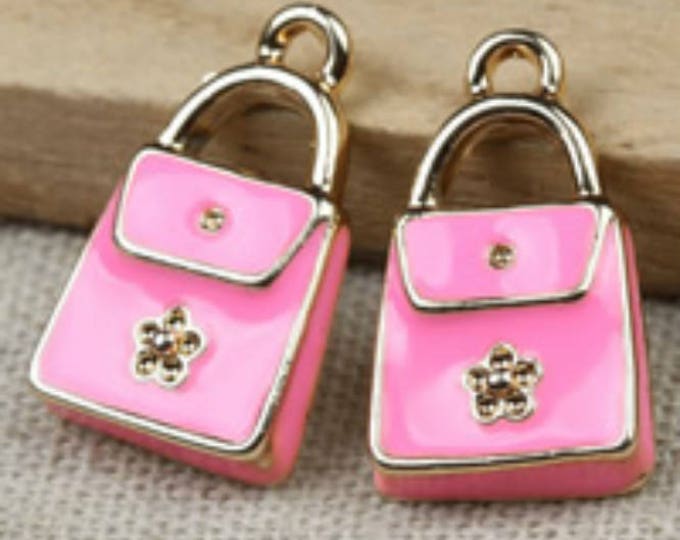 4pc  21x12mm metal  with enamel  handbag pendant-7524d