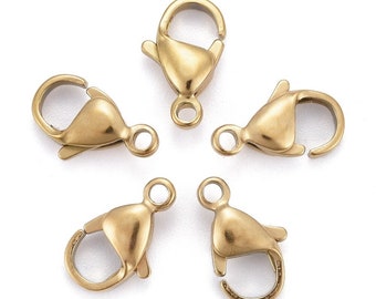 10pcs stainless steel lobster clasps in antique gold finish - pls pick a size