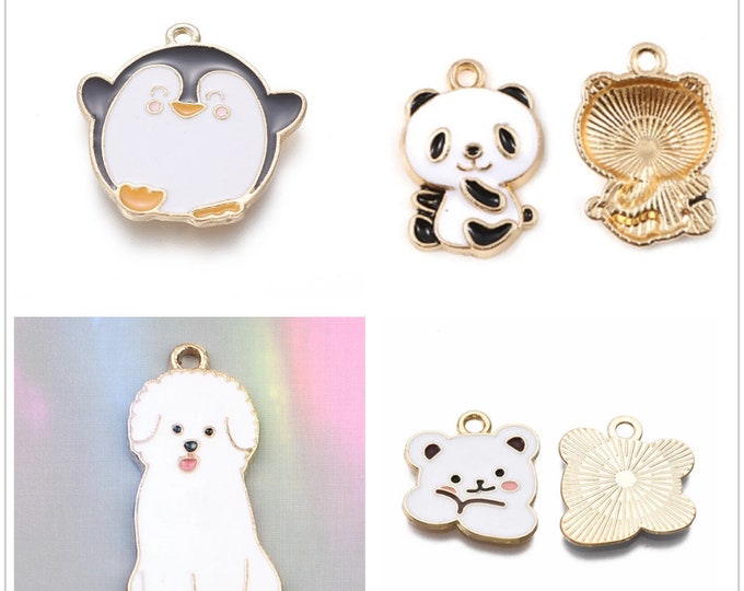 5 pc Zinc Based Alloy Charms Animal Pattern Gold Plated -pls pick a pattern(available panda; bear; dog and penguin)
