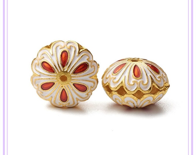 2pc 18.5x13mm Alloy Enamel Beads,Hollow, Flat Round -LL1480