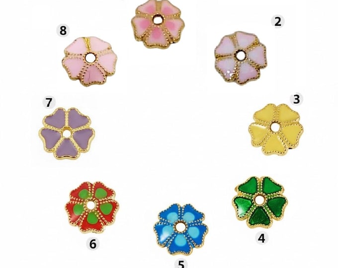 10pc  8.5mm metal with enamel flower bead caps-pls pick a color