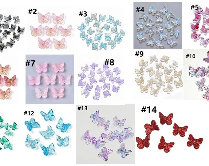 10pc 11x9.5mm Spray Painted Small Butterfly Glass Charms S10d- Pls pick a color