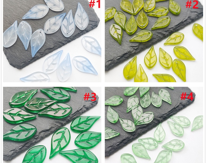 10pc 17x9mm  Glass Leaf shape Beads/charms-pls pick a color