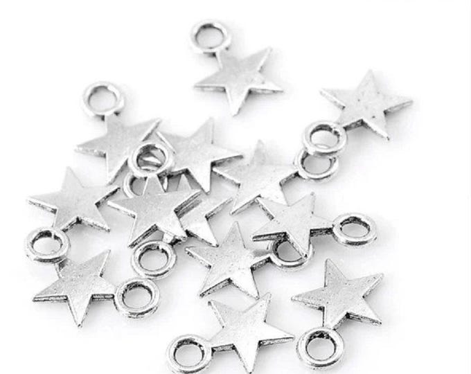 30pc antique silver finish metal star pendant-1198